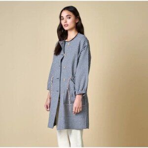 Bellerose Harvey Jacket Oversized Long Line Chore Coat Blue Check Sz 3 Large
